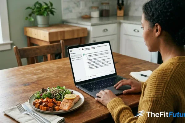 Person erstellt mit KI einen individuellen Ernährungsplan am Laptop